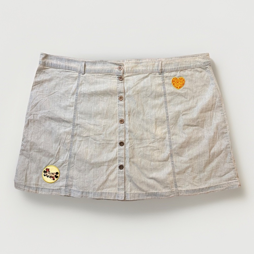 Disney Parks Mickey and Minnie Denim Jean Skirt with Patches Size 2X